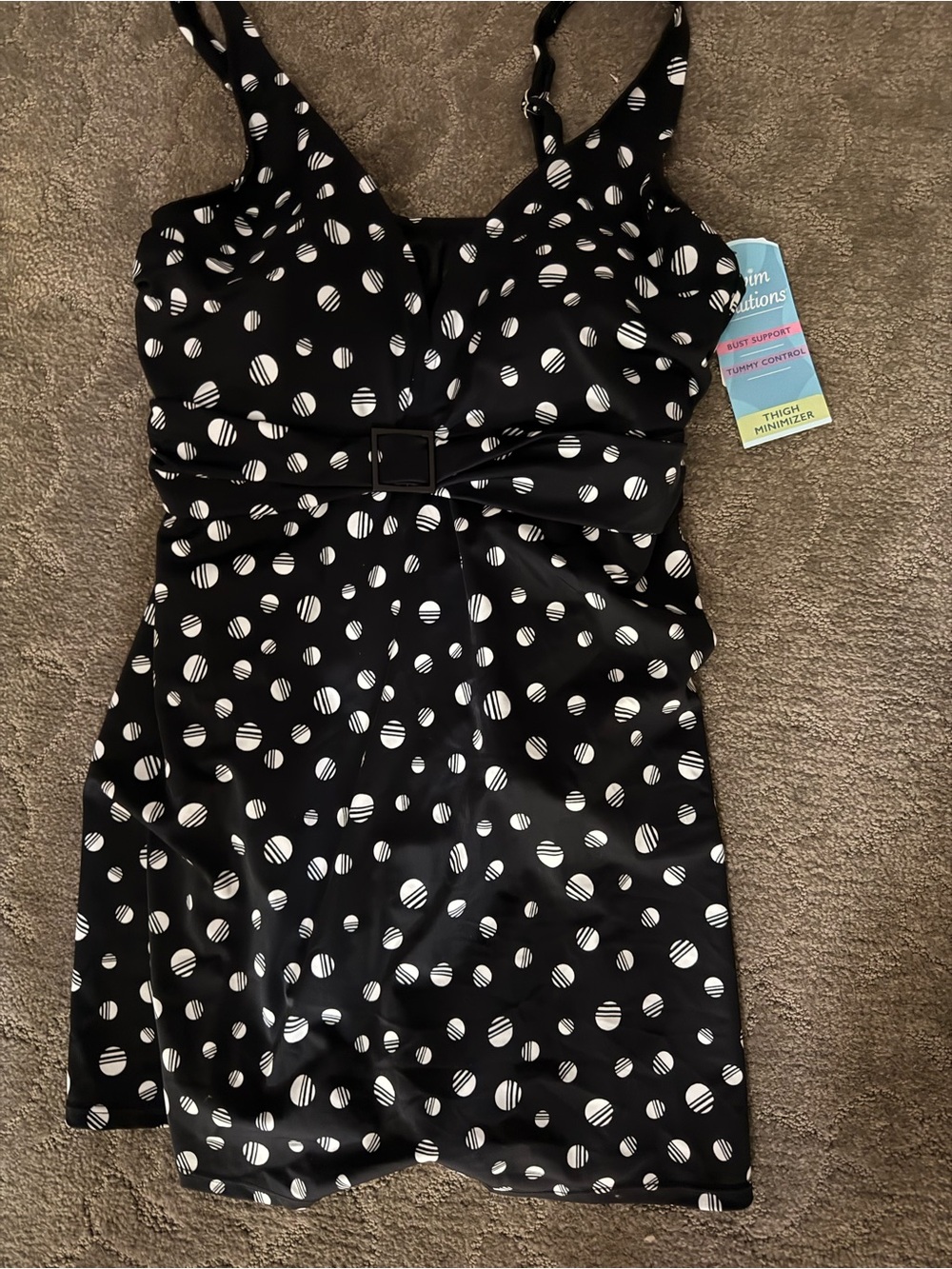 Swim Solutions Black and White Polka Dot Skirted One-Piece